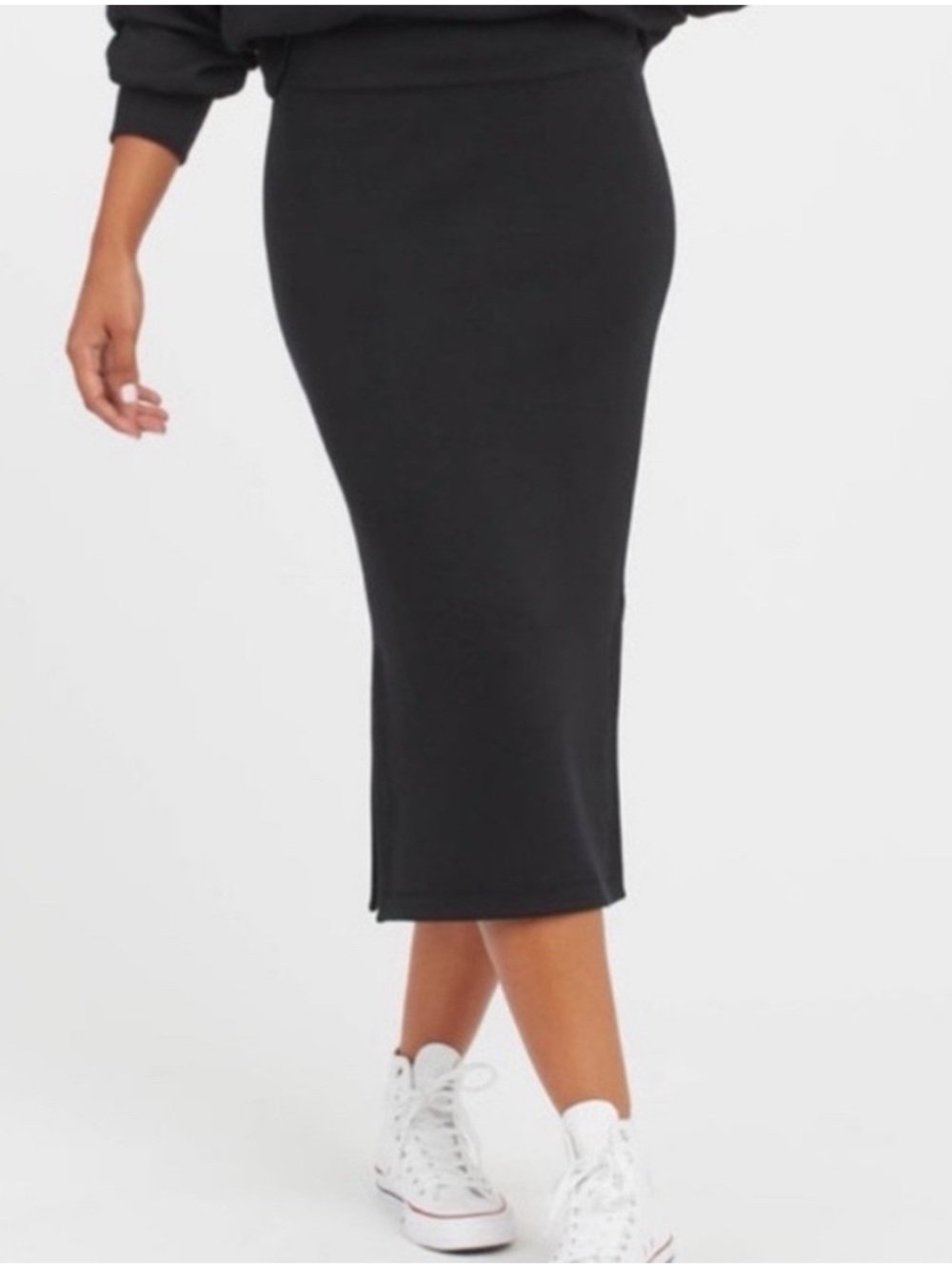 SPANX Spacer Pullon Pencil Side Slits Midi Skirt Very Black Size Large NWT